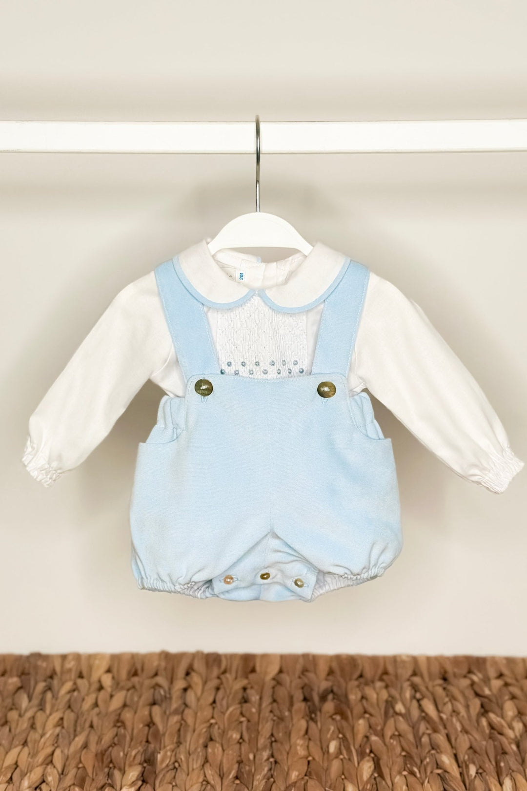 Fofettes x Be Chic "Walter" Baby Blue Velour Smocked Shirt & Jam Pants - Millie and John