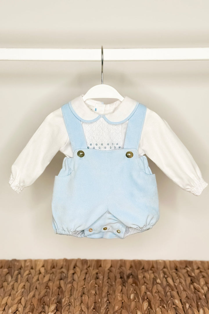 Fofettes x Be Chic "Walter" Baby Blue Velour Smocked Shirt & Jam Pants - Millie and John