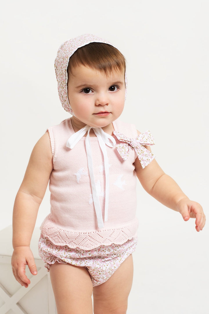 Foque "Aiofe" Pink Knit Top & Floral Bloomers - Millie and John