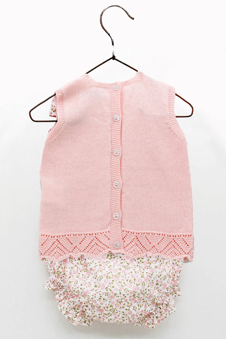 Foque "Aiofe" Pink Knit Top & Floral Bloomers - Millie and John