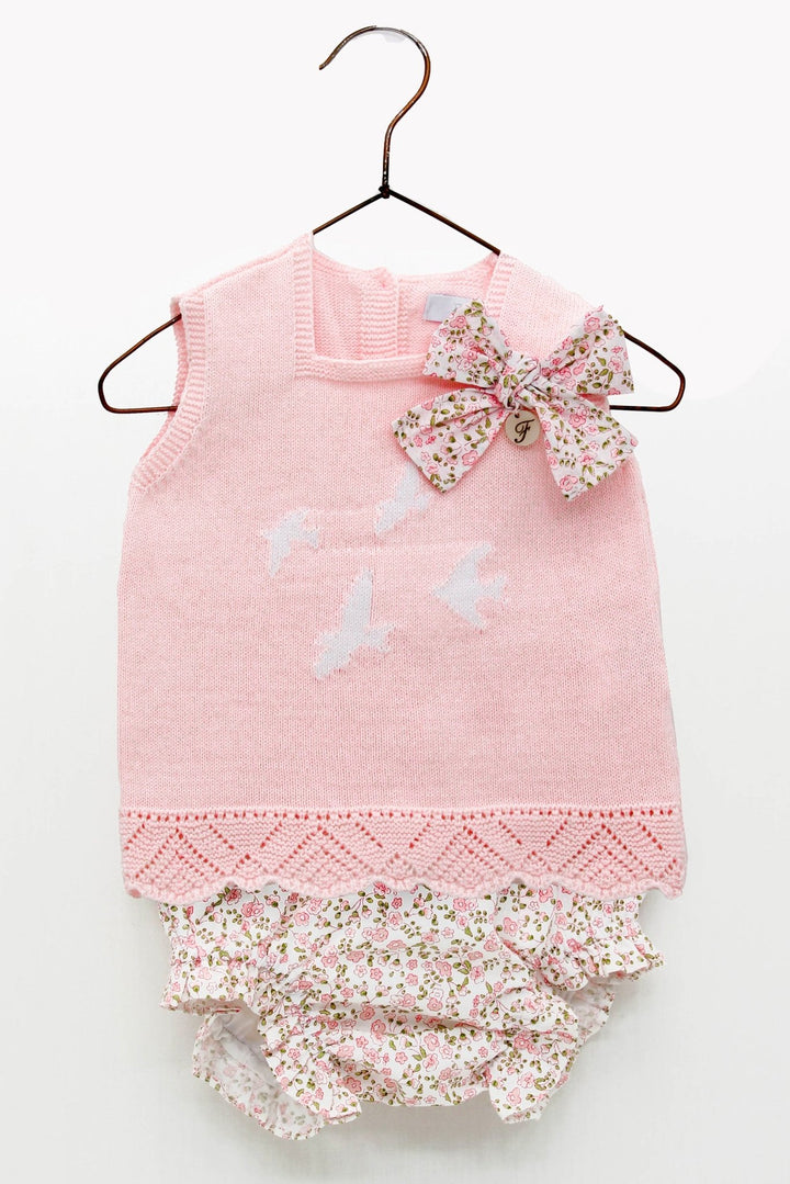 Foque "Aiofe" Pink Knit Top & Floral Bloomers - Millie and John
