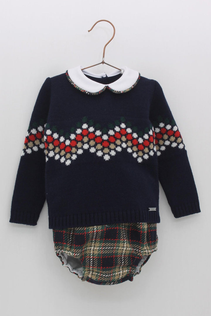 Foque "Albert" Navy Knit Top & Tartan Jam Pants - Millie and John