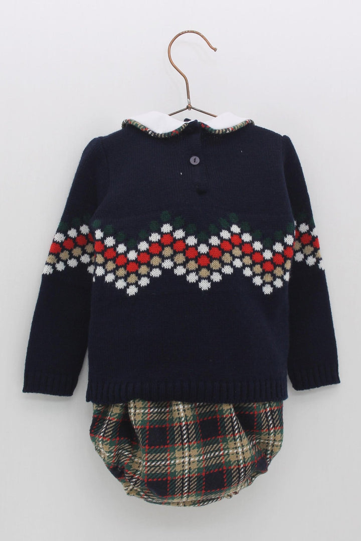 Foque "Albert" Navy Knit Top & Tartan Jam Pants - Millie and John