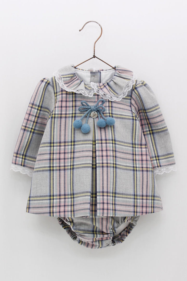 Foque "Alexandra" Pink & Grey Tartan Dress & Bloomers - Millie and John