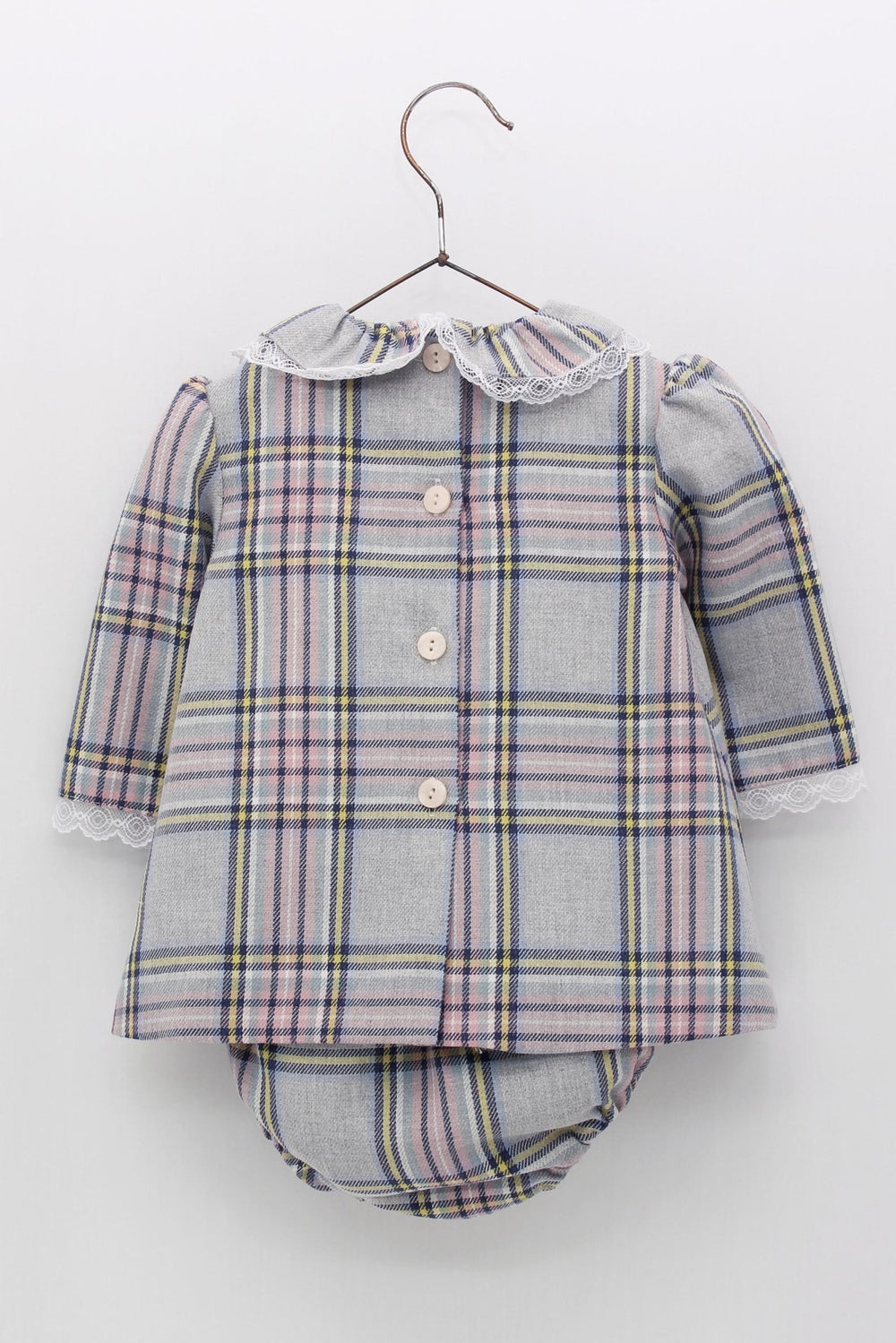 Foque "Alexandra" Pink & Grey Tartan Dress & Bloomers - Millie and John