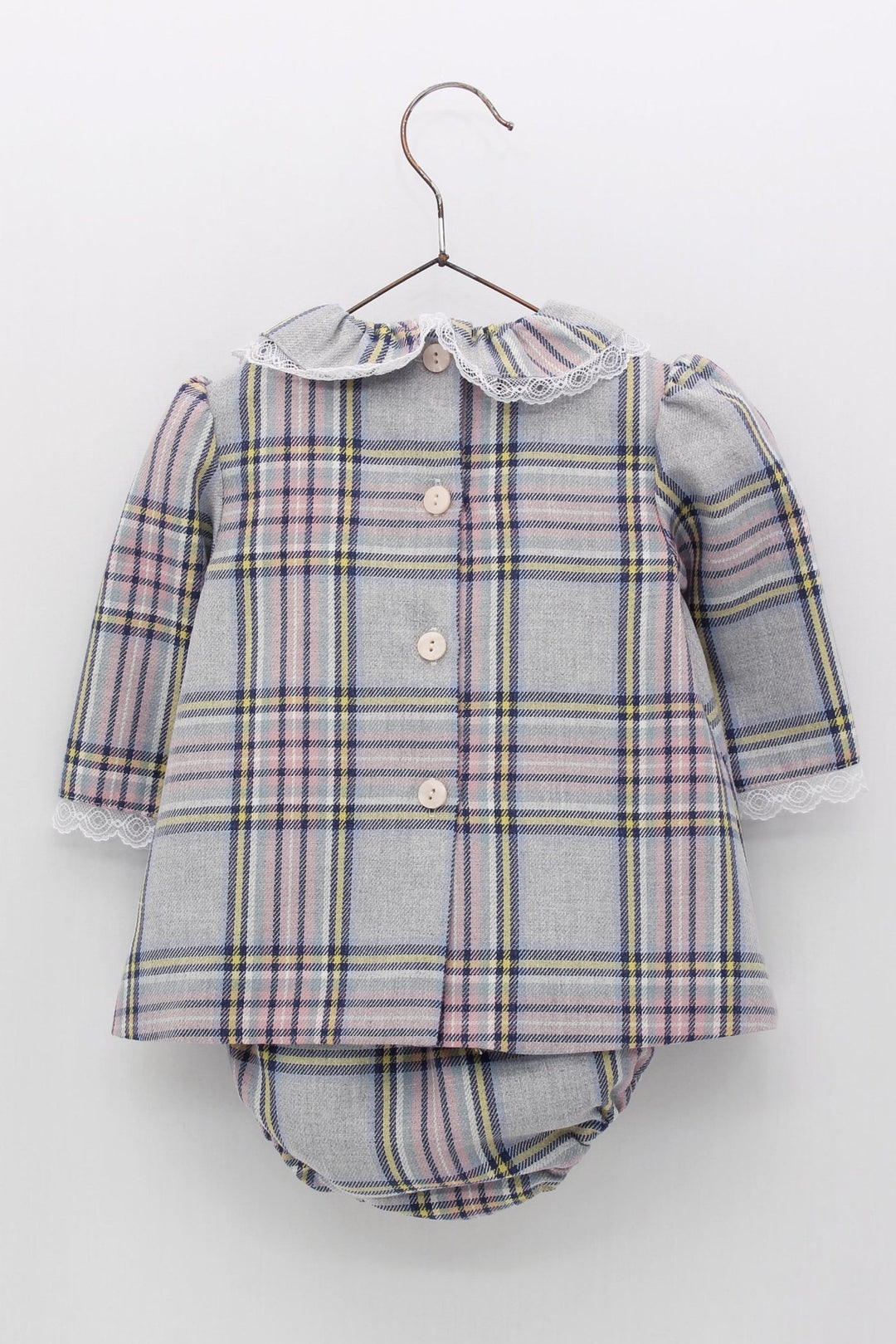 Foque "Alexandra" Pink & Grey Tartan Dress & Bloomers - Millie and John