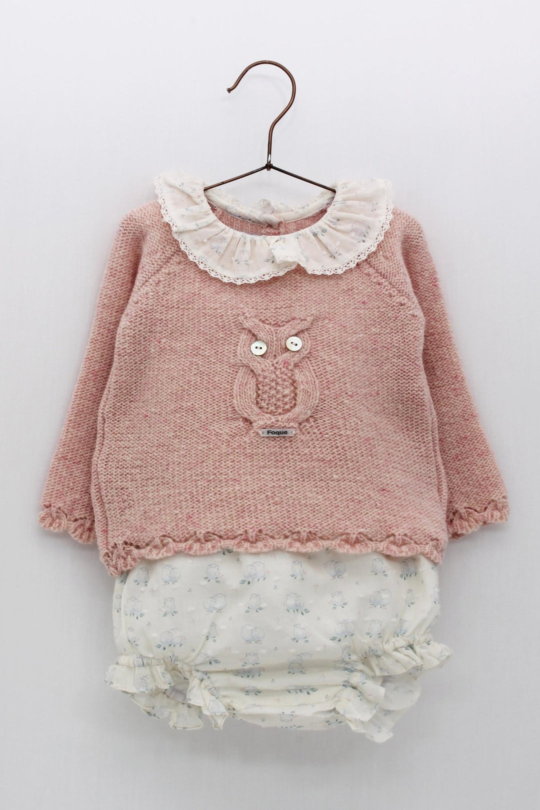 Foque "Alyssa" Pink Wool Owl Top & Bloomers - Millie and John