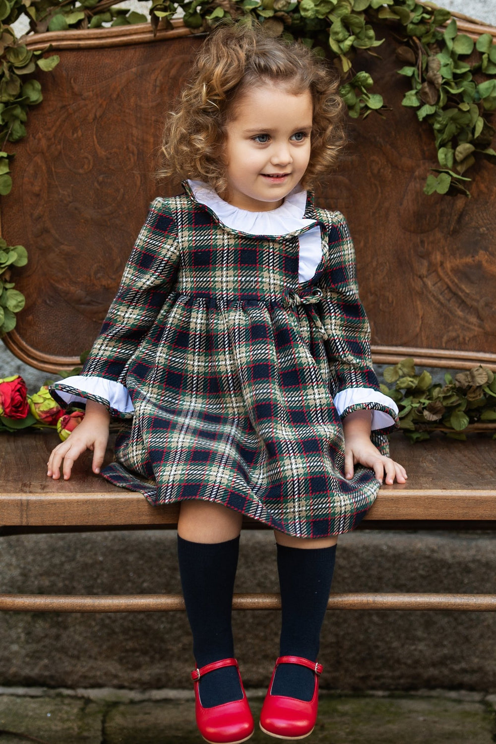 Foque "Annie" Navy, Beige & Red Tartan Dress - Millie and John