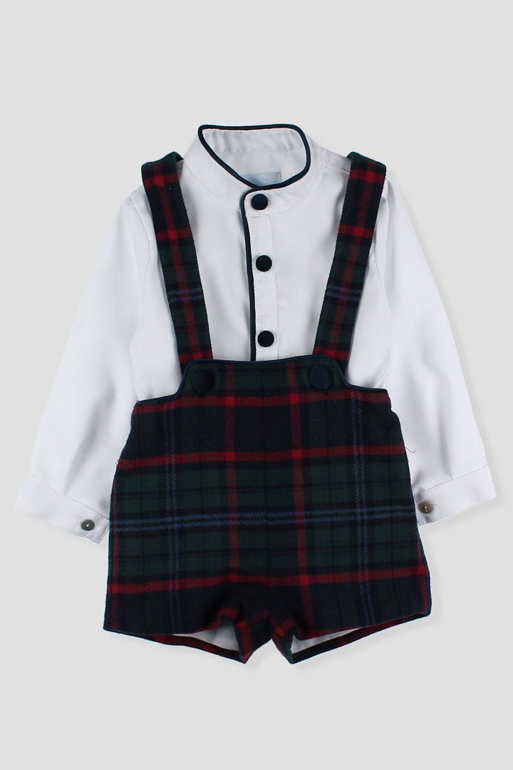 Foque "Atticus" Shirt & Bottle Green Tartan Shorts with Braces - Millie and John