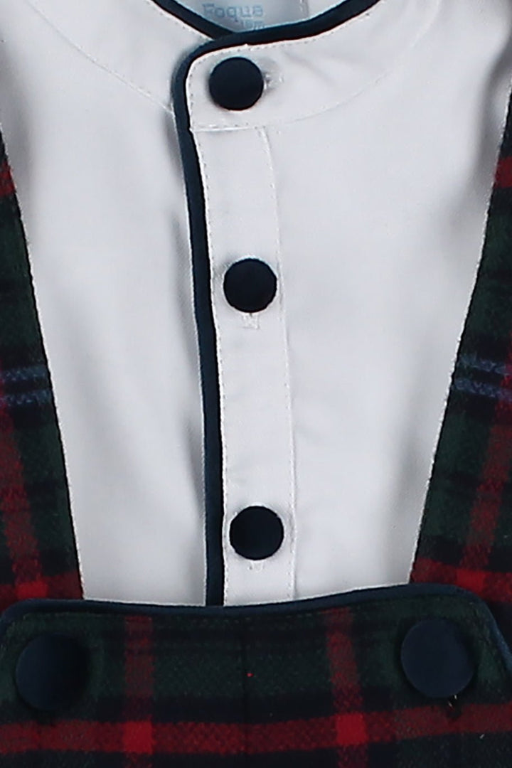 Foque "Atticus" Shirt & Bottle Green Tartan Shorts with Braces - Millie and John