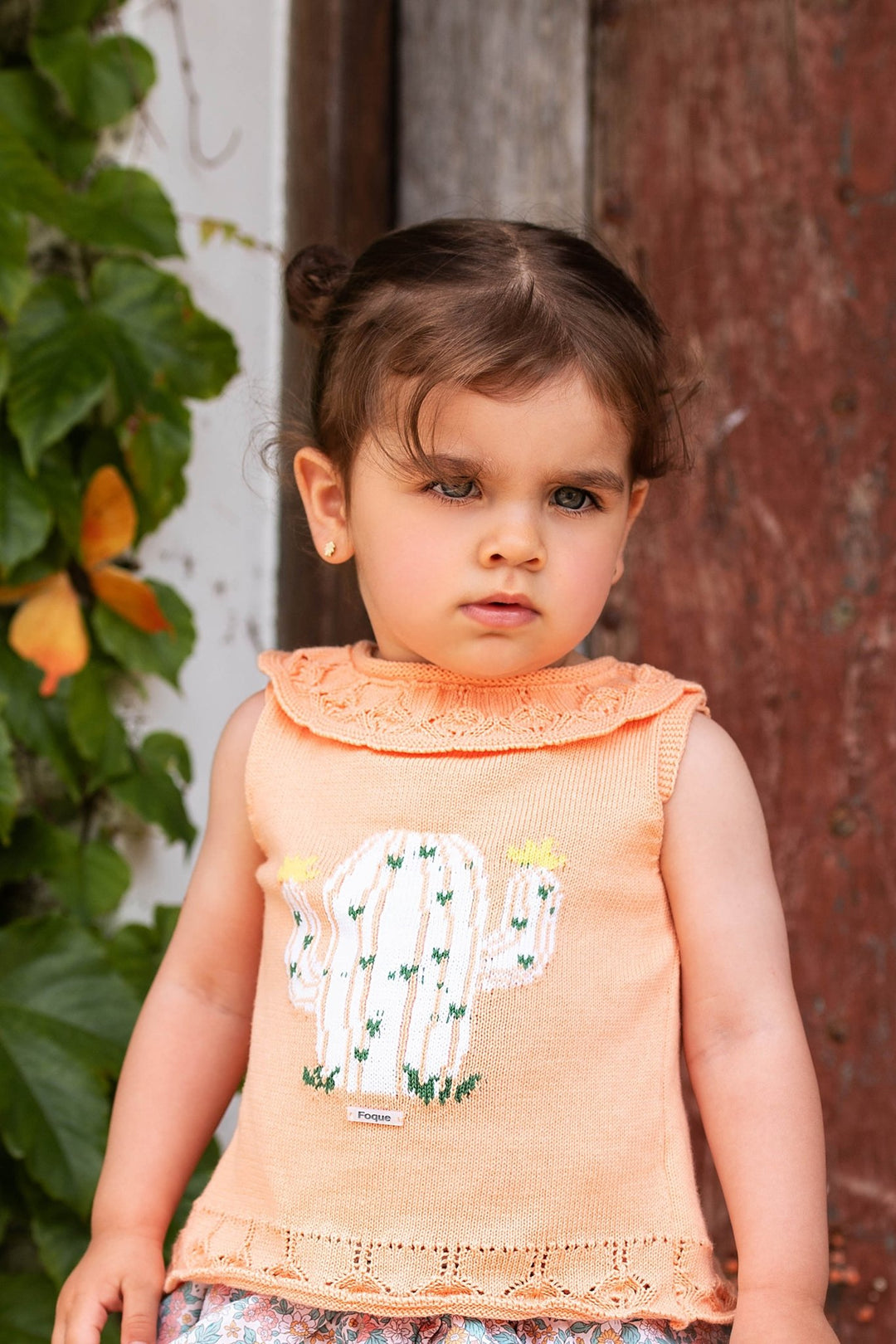 Foque "Aurelie" Peach Cactus Knit Top & Bloomers - Millie and John
