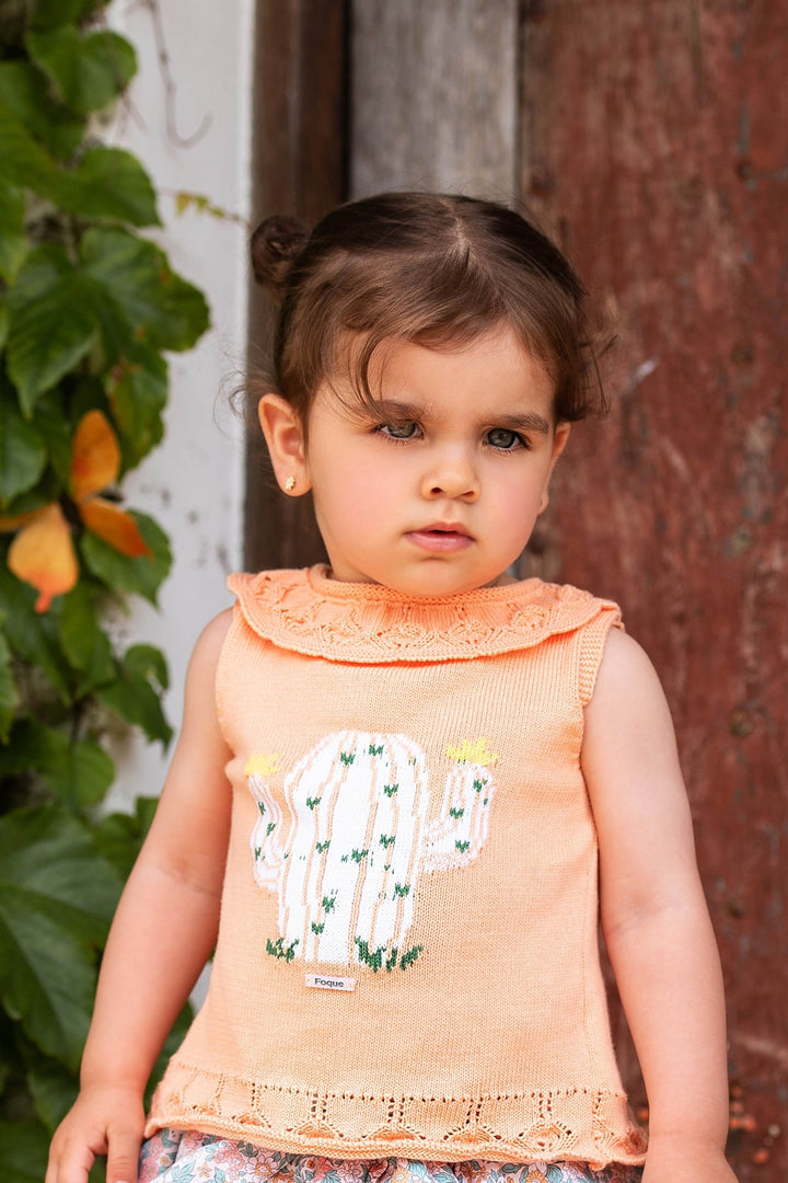 Foque "Aurelie" Peach Cactus Knit Top & Bloomers - Millie and John