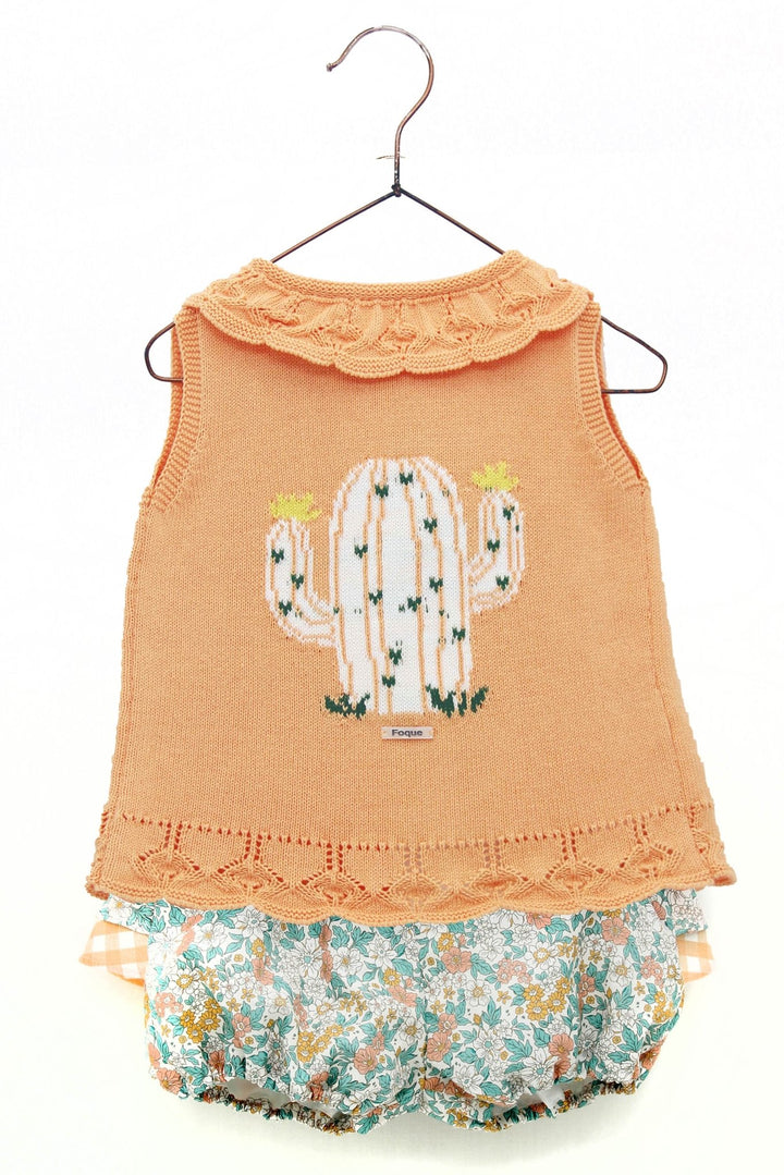 Foque "Aurelie" Peach Cactus Knit Top & Bloomers - Millie and John