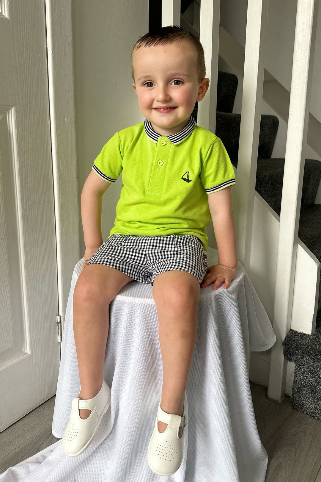 Foque "Axel" Neon Lime Polo Shirt & Black Gingham Shorts - Millie and John