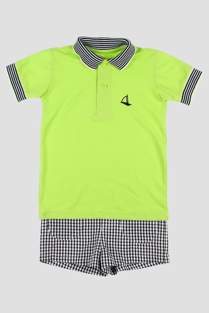 Foque "Axel" Neon Lime Polo Shirt & Black Gingham Shorts - Millie and John