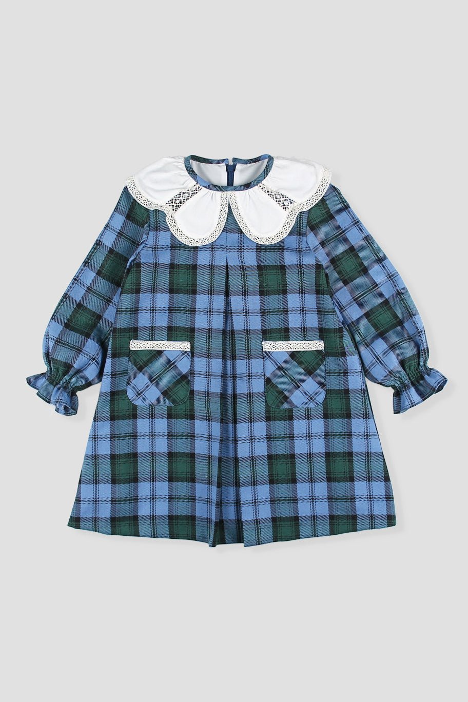 Foque "Beatrice" Cornflower Blue Tartan Dress - Millie and John