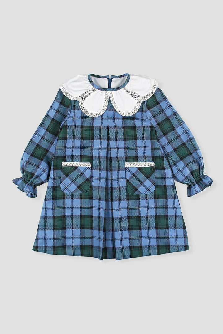 Foque "Beatrice" Cornflower Blue Tartan Dress - Millie and John