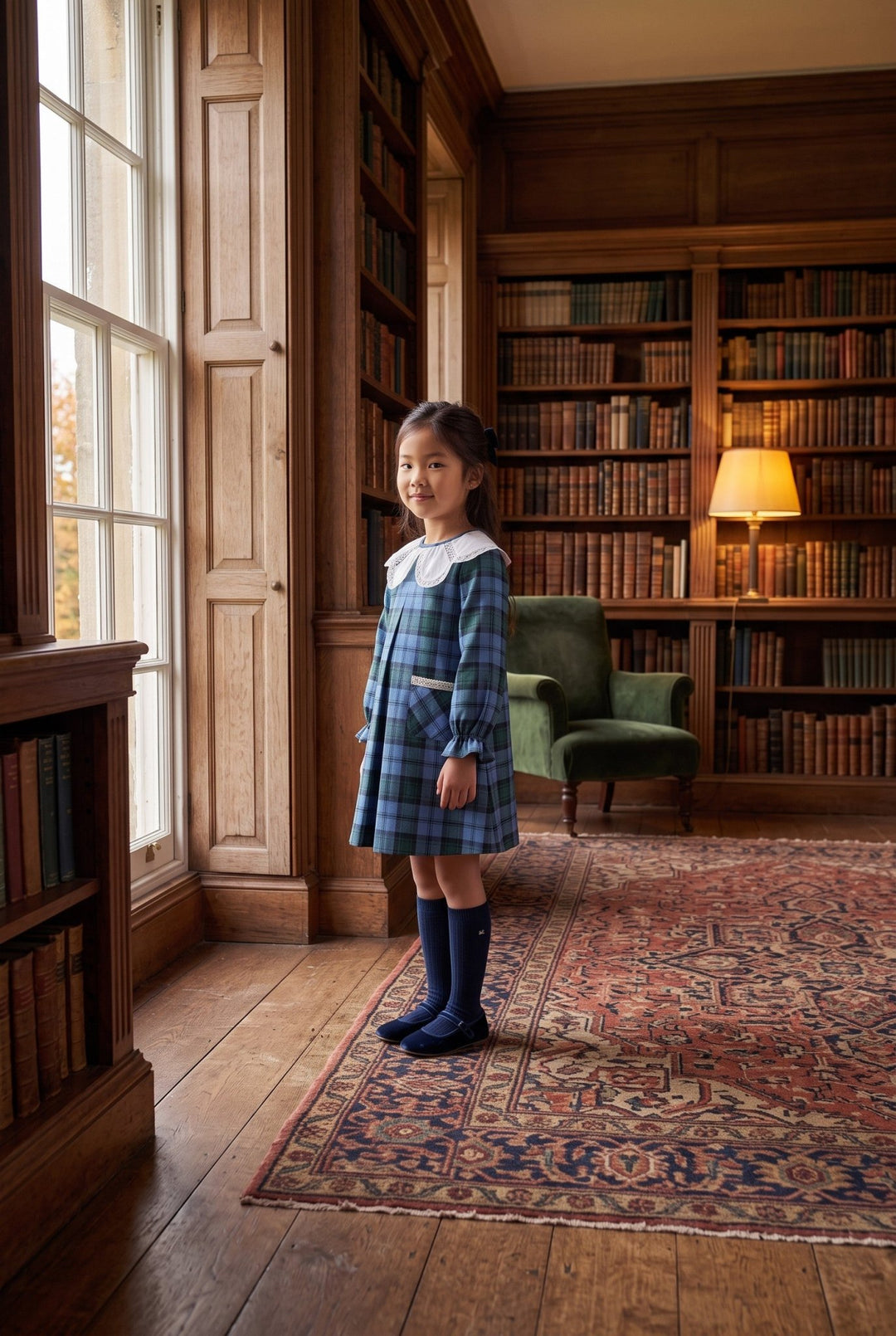 Foque "Beatrice" Cornflower Blue Tartan Dress - Millie and John