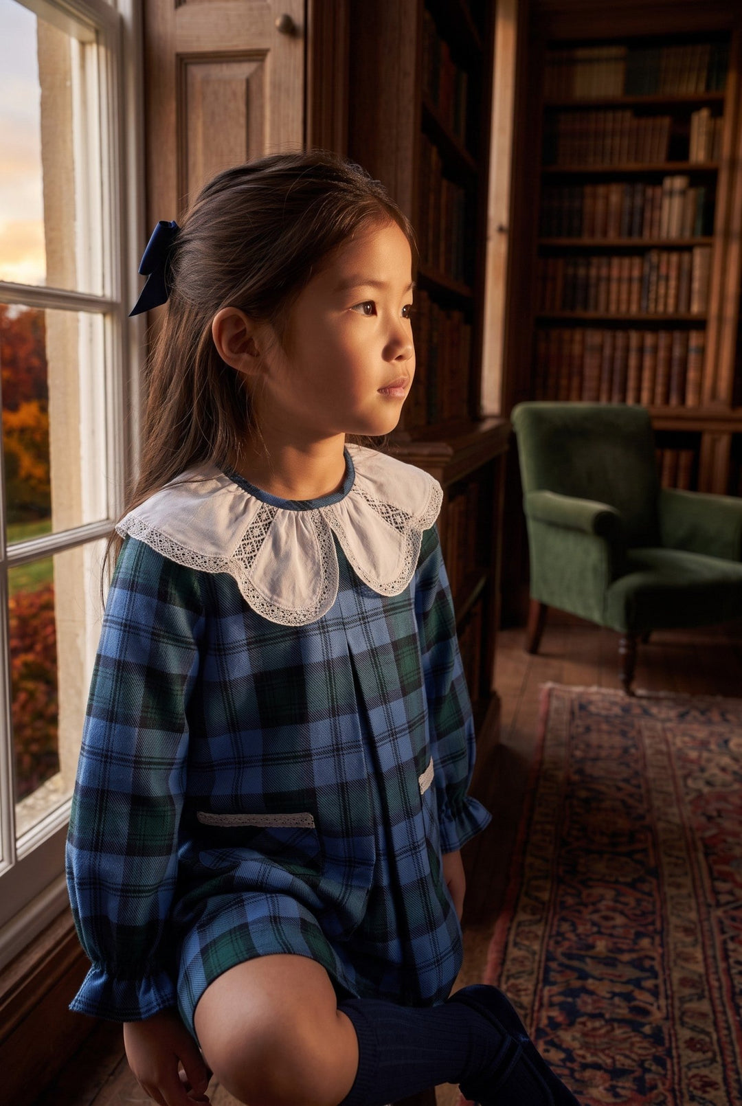 Foque "Beatrice" Cornflower Blue Tartan Dress - Millie and John