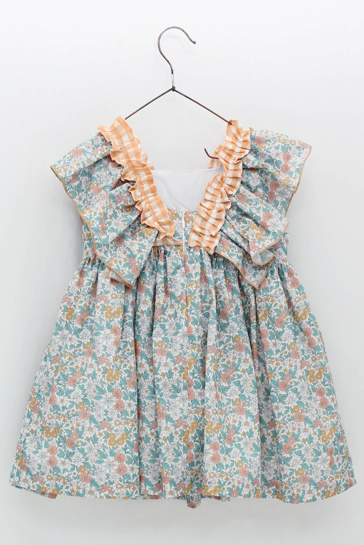 Foque "Brooke" Peach & Sage Green Floral Dress - Millie and John