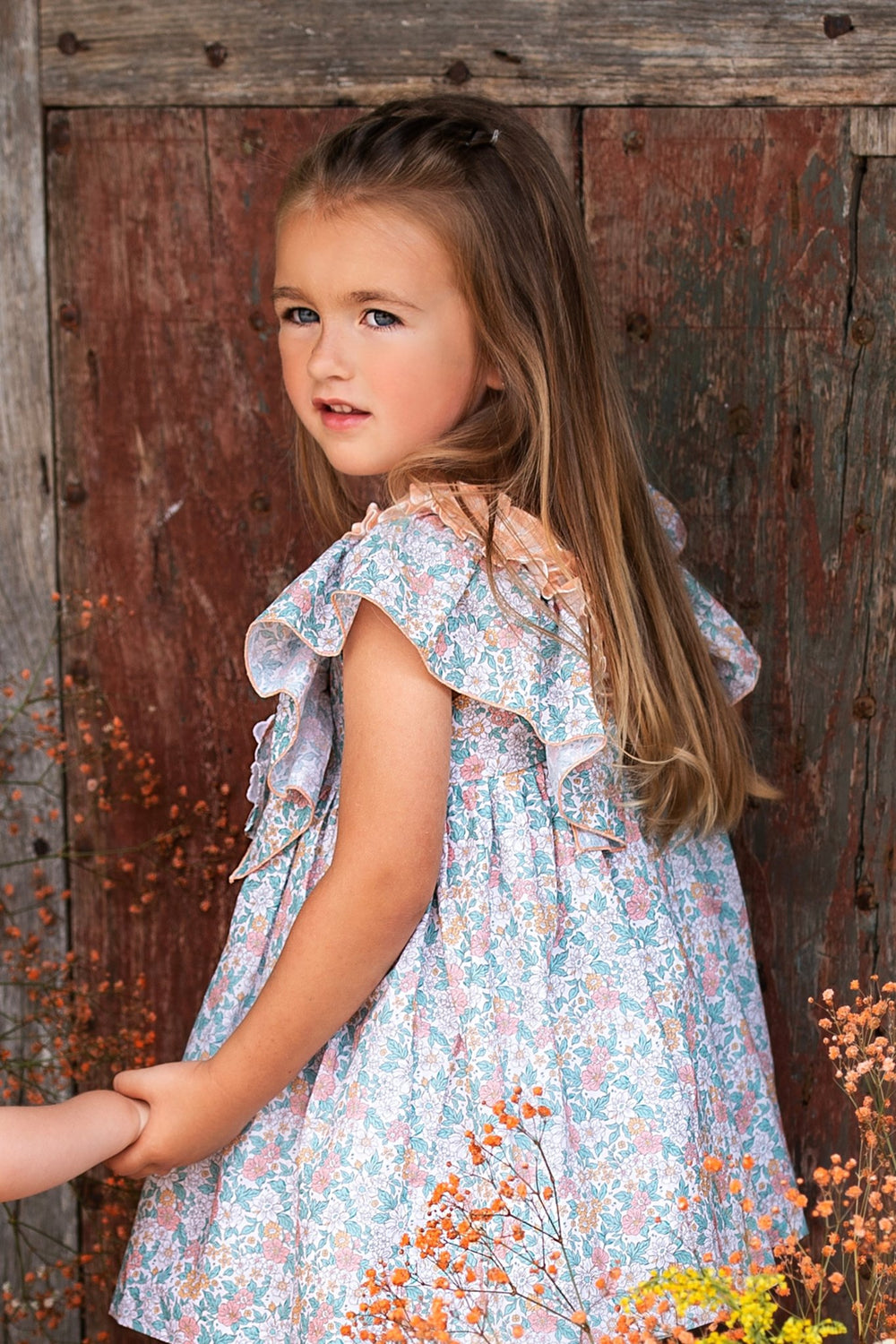 Foque "Brooke" Peach & Sage Green Floral Dress - Millie and John