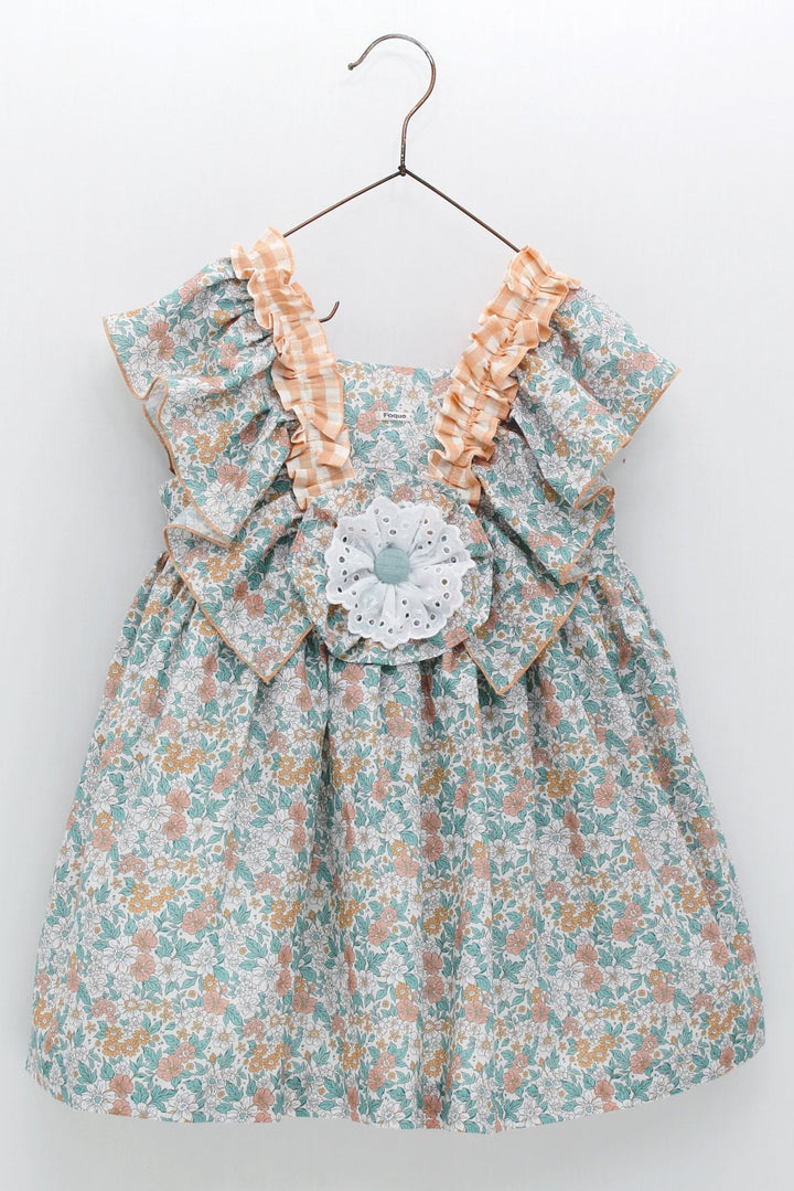 Foque "Brooke" Peach & Sage Green Floral Dress - Millie and John