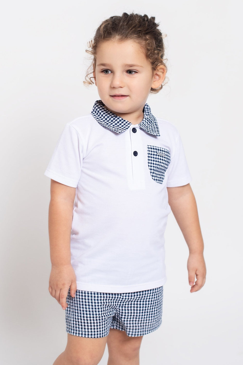 Foque "Dexter" Navy Gingham Polo Shirt & Shorts - Millie and John