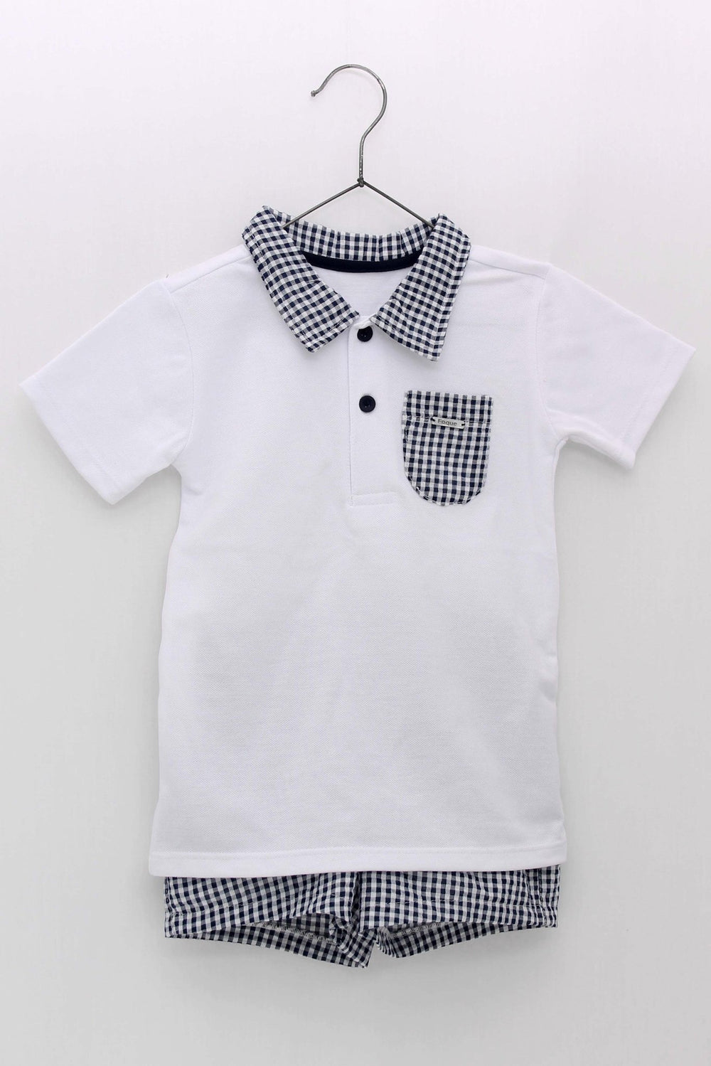 Foque "Dexter" Navy Gingham Polo Shirt & Shorts - Millie and John