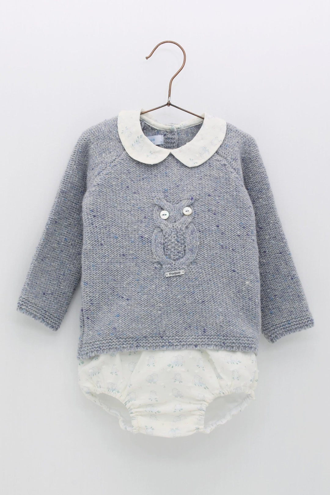 Foque "Eddie" Blue Wool Knit Owl Top & Jam Pants - Millie and John