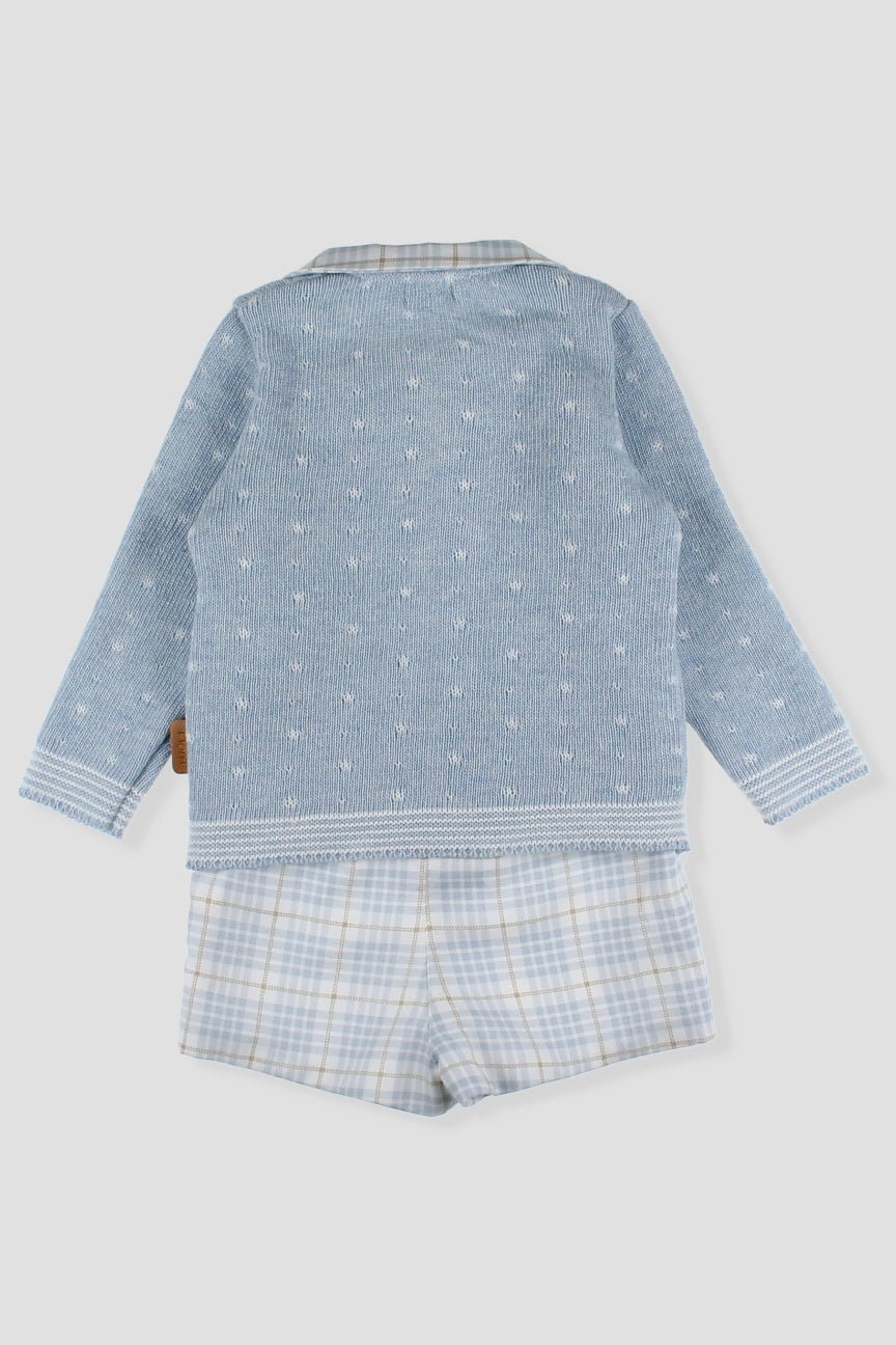 Foque "Eddie" Sky Blue Knit Teddy Top & Tartan Shorts - Millie and John