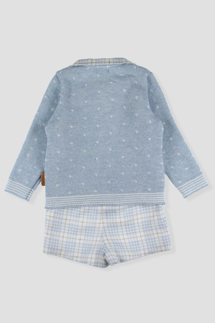 Foque "Eddie" Sky Blue Knit Teddy Top & Tartan Shorts - Millie and John