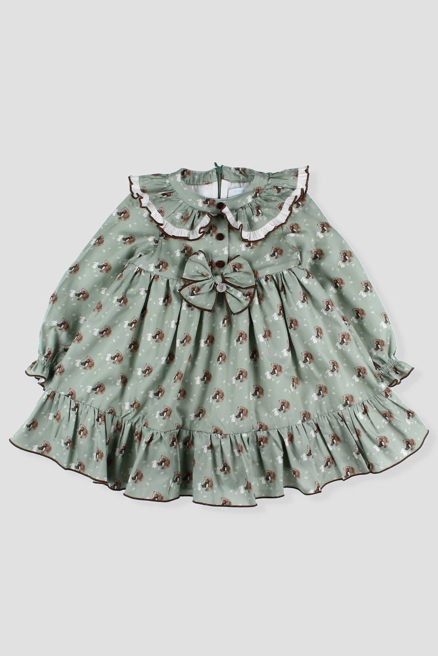Foque "Eden" Sage Green Bear Dress - Millie and John