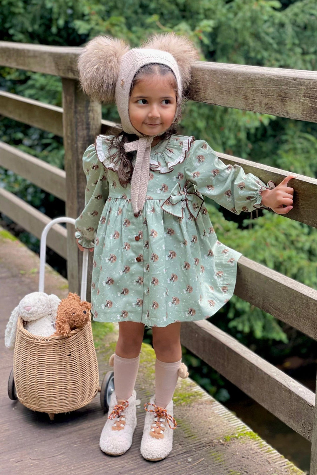 Foque "Eden" Sage Green Bear Dress - Millie and John