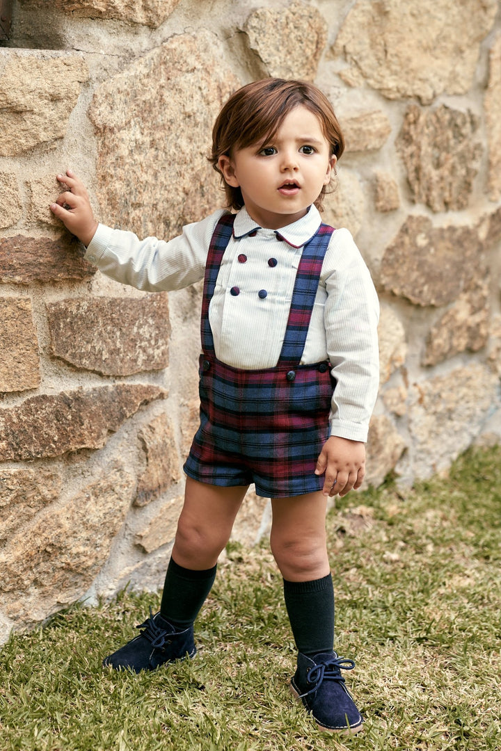 Foque "Edmund" Navy &amp; Burgundy Tartan Shirt &amp; Shorts - Millie and John