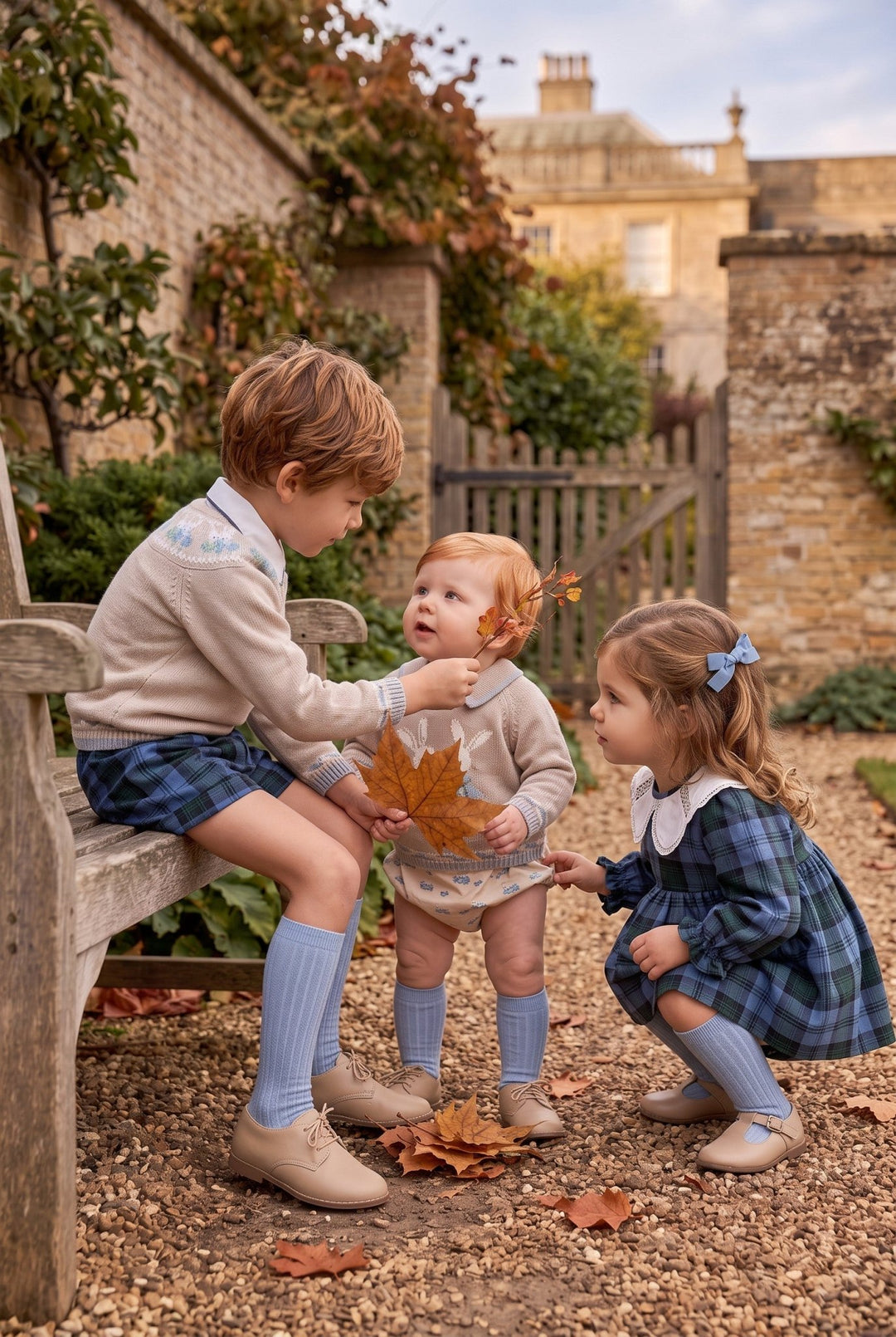 Foque "Florence" Cornflower Blue Tartan Dress &amp; Bloomers - Millie and John