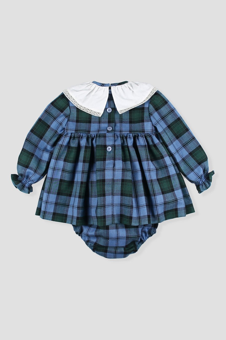Foque "Florence" Cornflower Blue Tartan Dress &amp; Bloomers - Millie and John