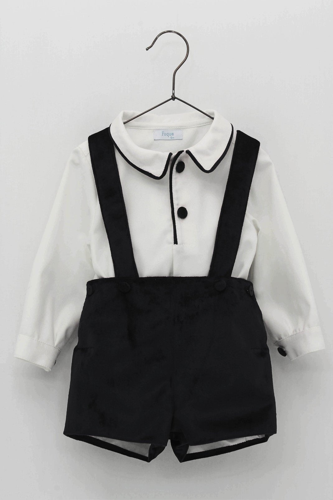 Foque "Franklin" White Shirt & Black Velvet Shorts - Millie and John