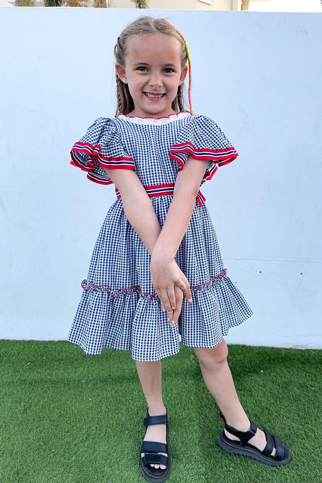 Foque "Gabrielle" Navy Gingham Dress - Millie and John