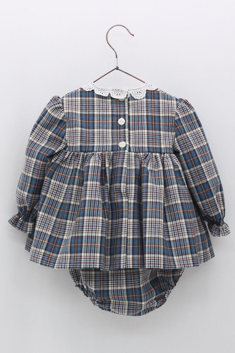 Foque "Isabelle" Petrol Blue Tartan Dress & Bloomers - Millie and John