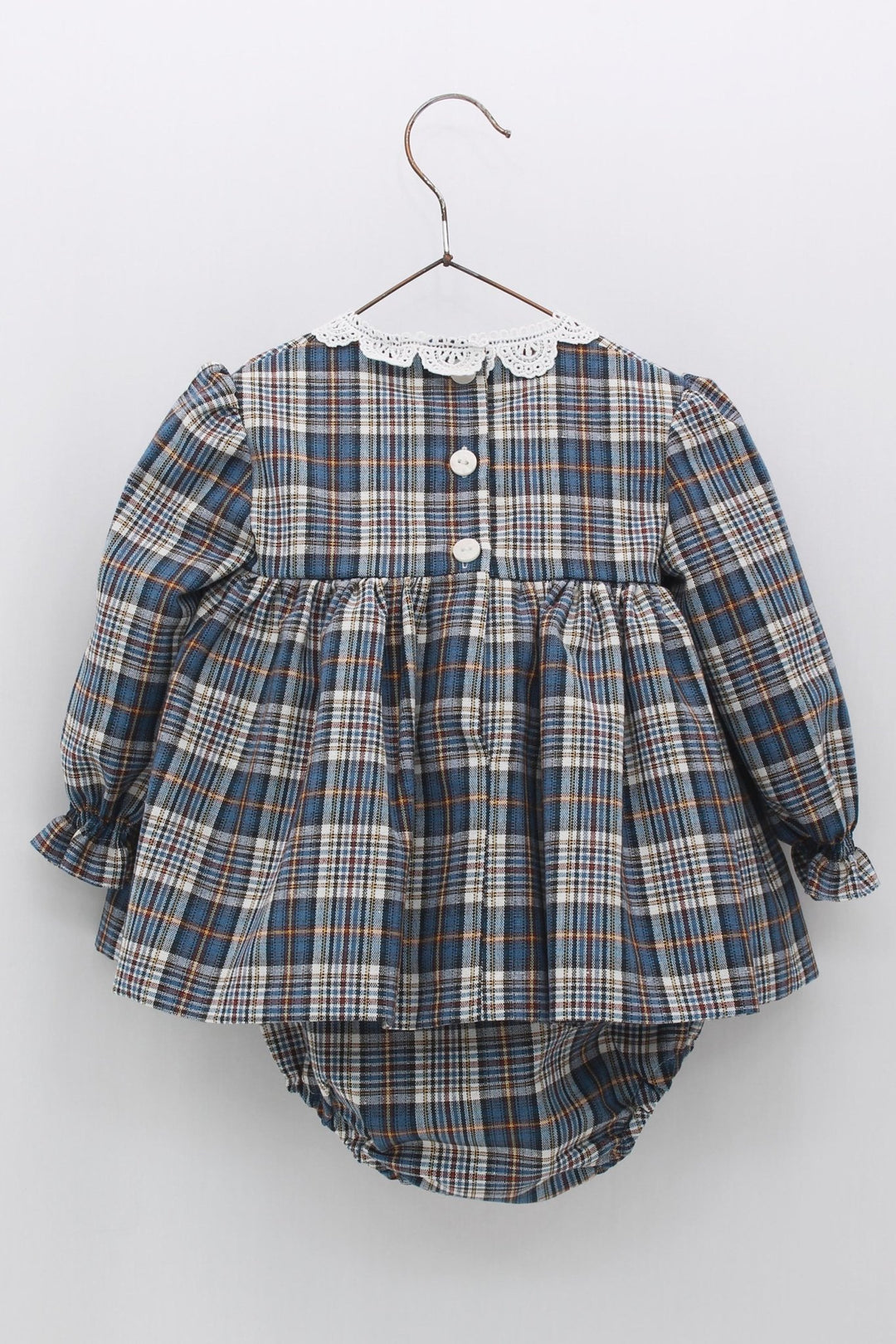 Foque "Isabelle" Petrol Blue Tartan Dress & Bloomers - Millie and John