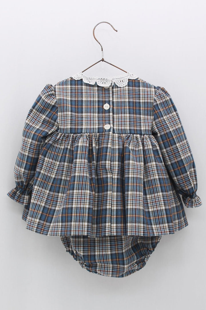 Foque "Isabelle" Petrol Blue Tartan Dress & Bloomers - Millie and John