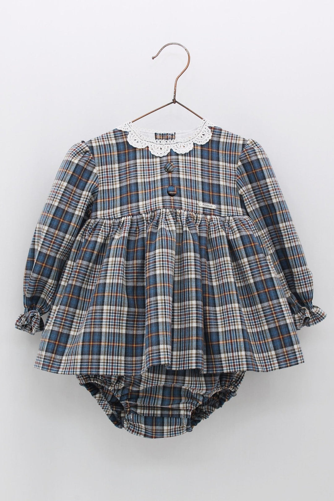 Foque "Isabelle" Petrol Blue Tartan Dress & Bloomers - Millie and John