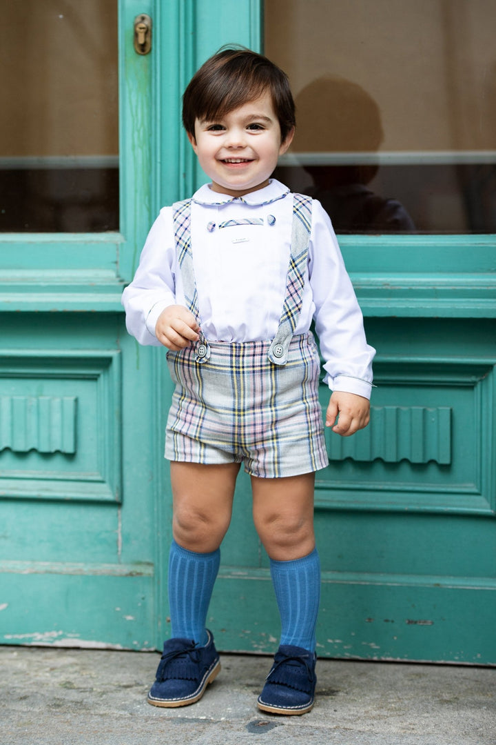 Foque "Johnny" Pink & Grey Tartan Shorts & Shirt - Millie and John