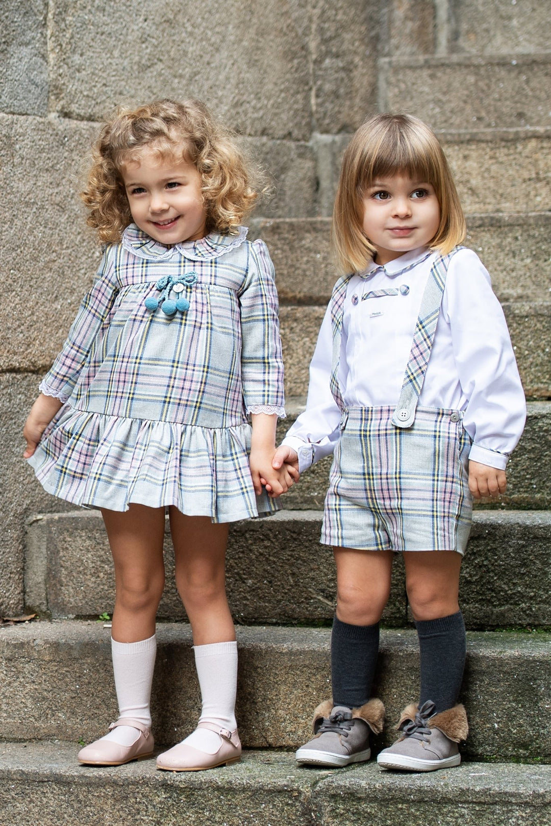 Foque "Johnny" Pink & Grey Tartan Shorts & Shirt - Millie and John