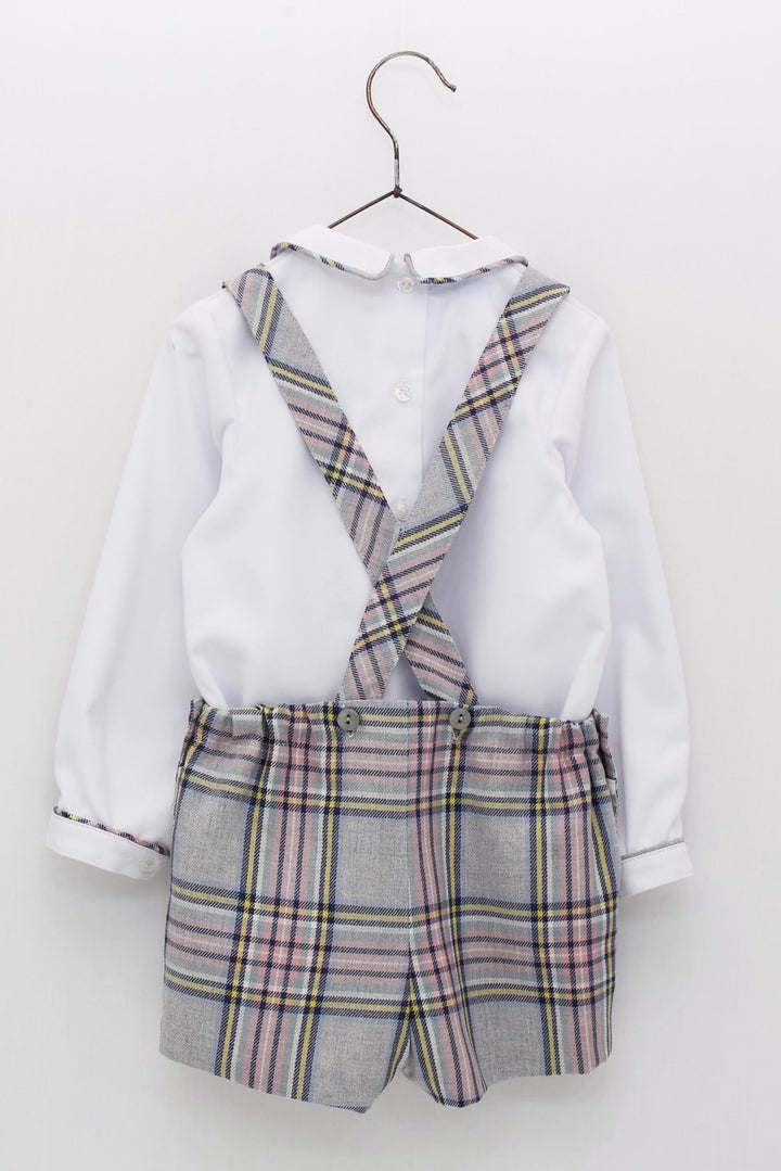 Foque "Johnny" Pink & Grey Tartan Shorts & Shirt - Millie and John