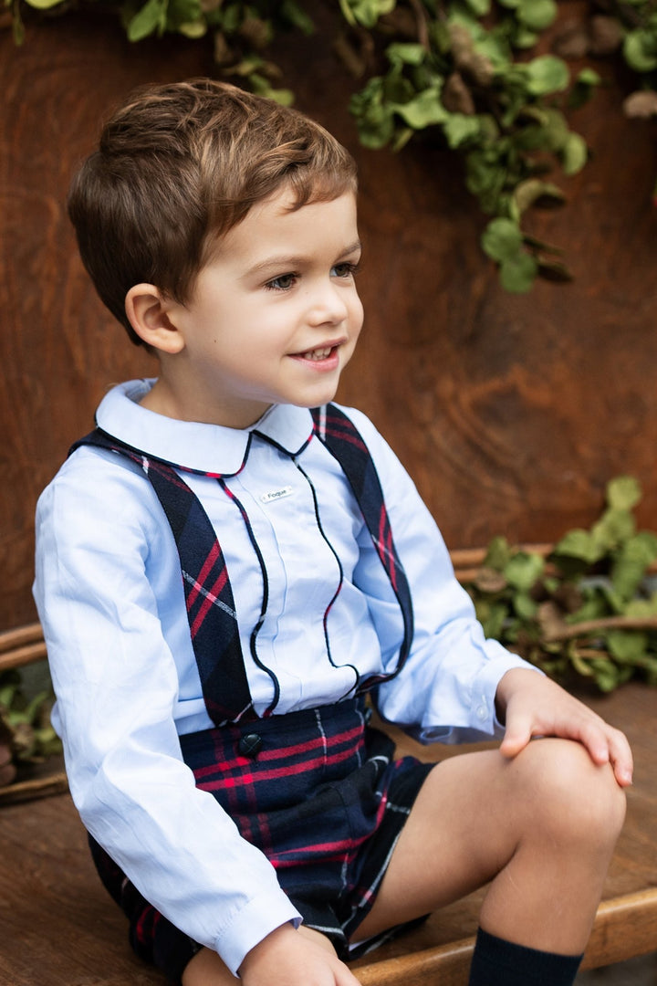 Foque "Joshua" Navy Tartan Shorts & Shirt - Millie and John