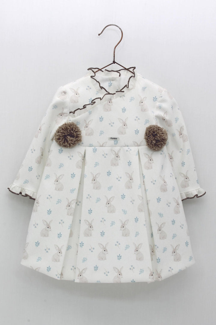 Foque "Kayla" White Bunny Print Dress - Millie and John