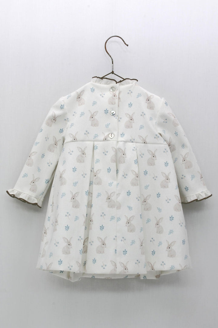 Foque "Kayla" White Bunny Print Dress - Millie and John