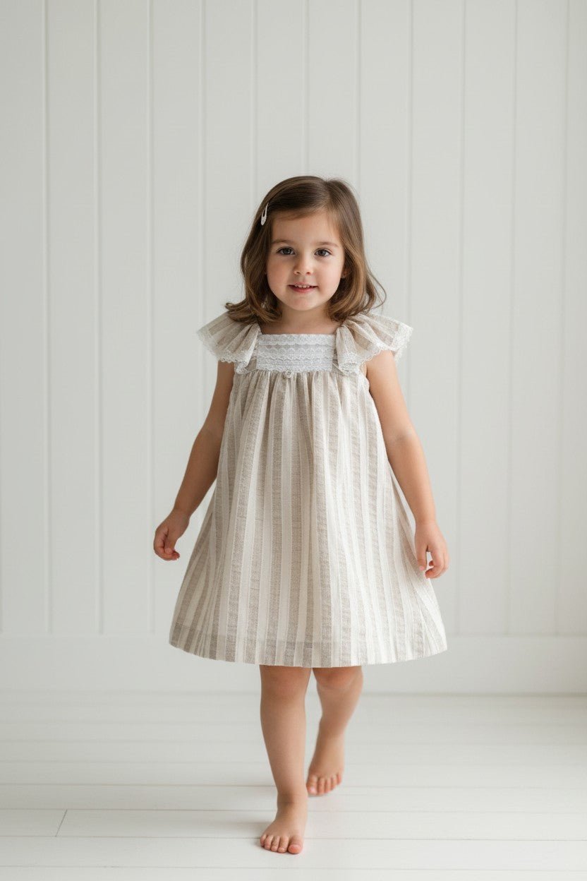 Foque "Kiera" Beige Striped Dress - Millie and John