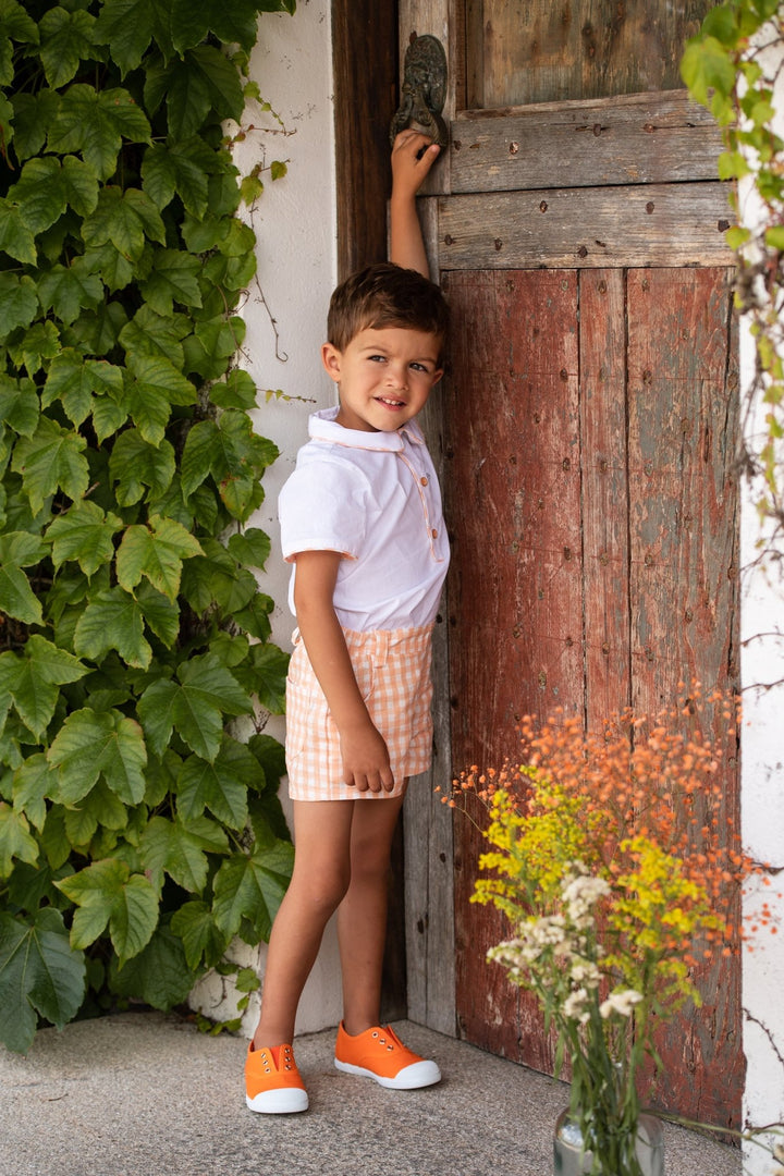 Foque "Lorencio" Peach Gingham Shirt & Shorts - Millie and John